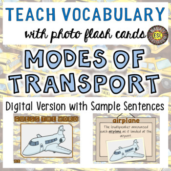 Preview of Transportation Digital Photo Flash Cards with Sample Sentences