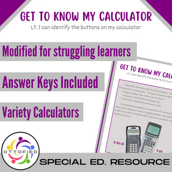 Preview of Modified Algebra - Get to Know My Calculator UNIT BUNDLE for Special Ed