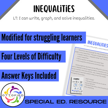 Preview of Modified Algebra - Inequalities UNIT BUNDLE for Special Ed
