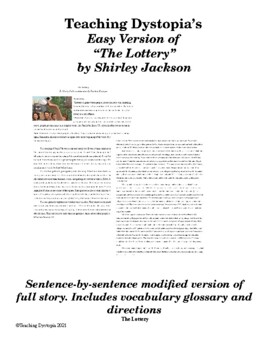 Preview of Modified Easy Reader: The Lottery by Shirley Jackson