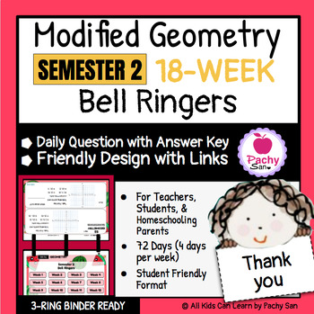 Preview of Modified Geometry 18-Week Semester 1 Bell Ringers