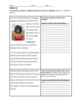 Preview of Modified Graphic Organizer on Colorism Reading -Culturally responsive learning