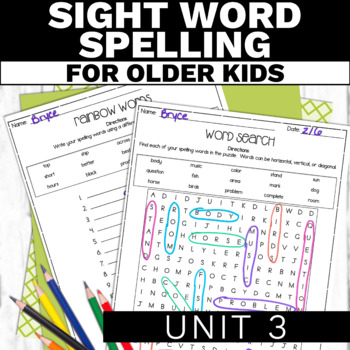 Preview of Sight Word Activities for Special Education Sight Word Spelling Practice Unit 3