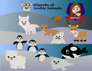 Modified Lessons Clipart of Arctic Animals (Colored and BW) | TPT