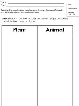 Preview of Modified Life Science Cut & Paste; Plant or Animal; Boardmaker