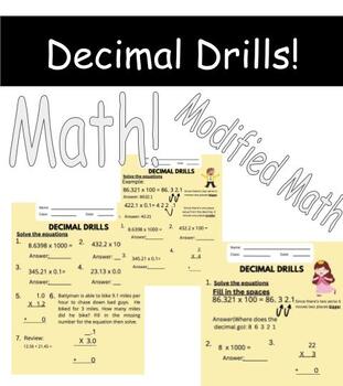 Preview of Modified Math Decimal Drills for Special Needs (Editable)