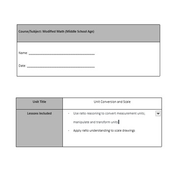 Preview of Modified Math Test on Ratio, Scale and Unit Conversion for Middle School