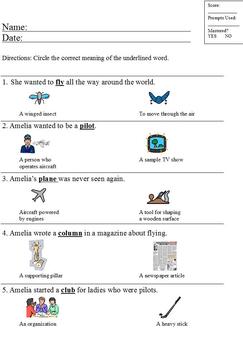 Preview of Modified Multiple-Meaning Words in Context Worksheet; Amelia Earhart