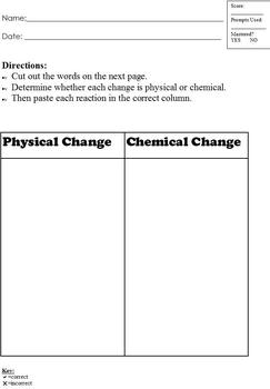Preview of Modified Physical and Chemical Change Cut and Paste; Special Ed