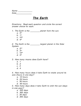 Preview of Modified Science Test - All About the Earth 3rd, 4th, 5th grade