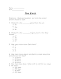 Modified Science Test - All About the Earth 3rd, 4th, 5th grade