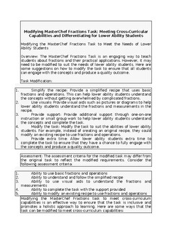 Preview of Modifying MasterChef Fractions Task: Meeting Cross-Curricular Capabilities and D