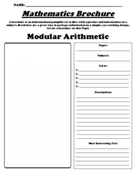 Preview of Modular Arithmetic "Informational Brochure" Worksheet & WebQuest