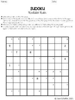 Modular Arithmetic Sudoku Puzzle by Amusing Algebra | TpT