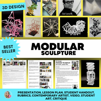 Preview of Modular Sculpture Lesson, Powerpoint, Handout, Rubric, Project MS & HS 3D Art