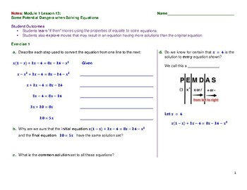 Preview of Module 1 Lesson 13 - Solving Linear Equations - Guided Notes