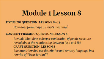 Preview of Module 1 Wit and Wisdom Lesson 8-17 The Poetics and The Power of Storytelling