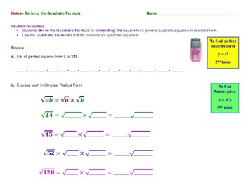 Preview of Module 4 Lesson 14 Quadratic Formula: Deriving the Quadratic Formula - Notes