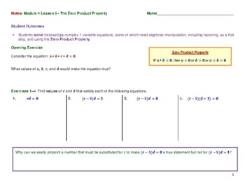 Preview of Module 4 Lesson 5 Factoring & The Zero Product Property - Guided Notes
