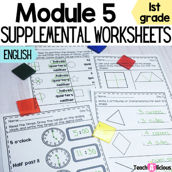 Preview of Module 5 Math Worksheets | Geometry and Telling Time | Print & Go
