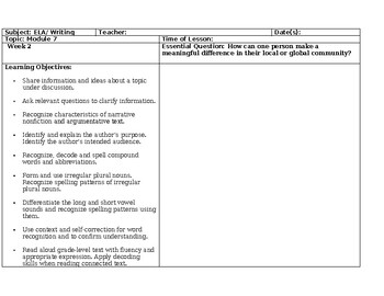 Preview of Module 7 Week 2 Lesson Plan( Full detail) with small group and newsletter