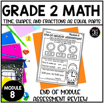 Preview of Grade 2 Math Time Shapes and Fractions Assessment Module 8