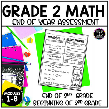 Preview of Grade 2 Math Module 1-8 Beginning or End of Year Assessment Review