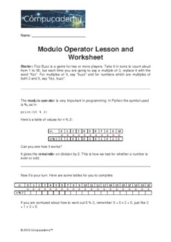 Preview of Modulo Operator Lesson and Worksheet with Python Code Solutions