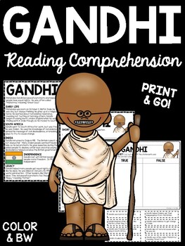 Preview of Mohandas Gandhi Biography Reading Comprehension Worksheet