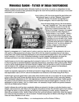 Preview of Mohandas Gandhi Biography and Questions Worksheet