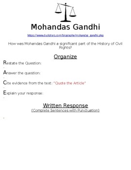 Preview of Mohandas Gandhi R.A.C.E Online Writing Assignment W/Article