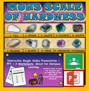 Preview of Mohs Mineral Hardness Scale: Google Slides + PPT Version+ Printable 2 Worksheets