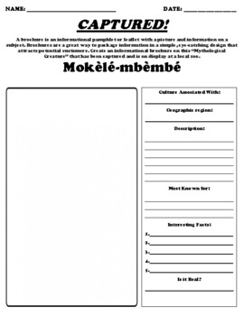 Mokèlé-mbèmbé Informational Brochure Worksheet and Webquest
