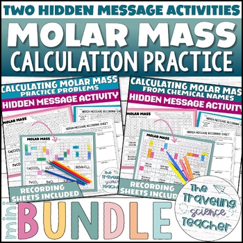 Preview of Molar Mass Calculation Practice Activities Bundle / Hidden Word Reveal
