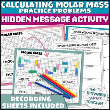 Preview of Molar Mass Calculations Worksheet Activity / Hidden Word Reveal