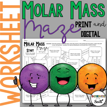 Preview of Molar Mass Maze Worksheet Activity in Digital and Print with Differentiation
