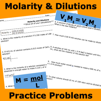 Preview of Molarity & Dilutions Practice Problems