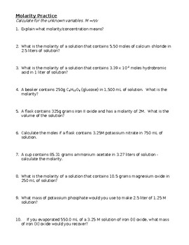 Preview of Molarity Practice