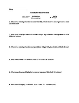 Preview of Molarity Practice Worksheet