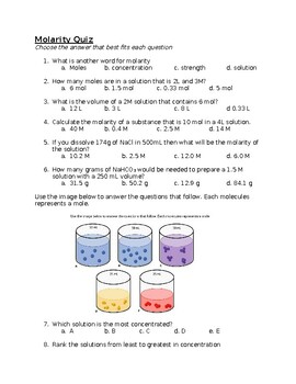 Preview of Molarity Quiz