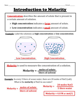 Preview of Molarity and Dilutions -- Notes and Worksheet Set