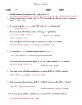 Calculating Molarity Worksheets Teaching Resources Tpt