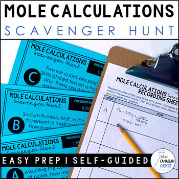 Preview of Mole Calculations Scavenger Hunt: Moles, Particles and Mass Activity