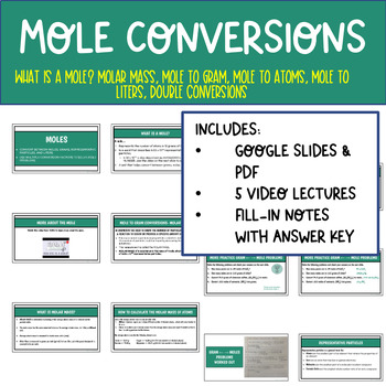 Preview of Mole Conversion Google Slide Presentation and Fill-in Notes