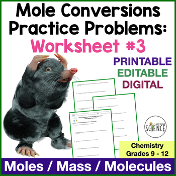 Preview of Mole Conversion Problems 3 - Mass Moles Molecules