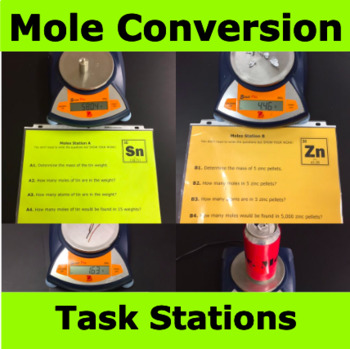 Preview of Mole Conversion Task Stations (one & two step, elements & compounds)