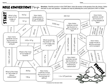 Mole Conversions Maze for Review or Assessment by Science from the South