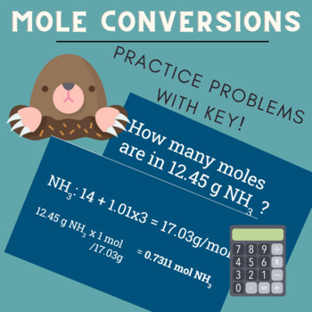 Preview of Mole Conversions Practice Problems Google Slides - Whiteboarding - WITH KEY