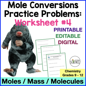 Preview of Mole Mass Molecules Conversion Problems 4 Moles