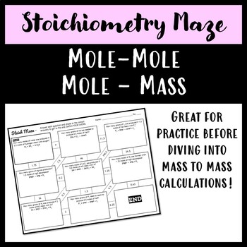 Preview of Mole - Mole and Mole - Mass Stoichiometry Calculations Maze